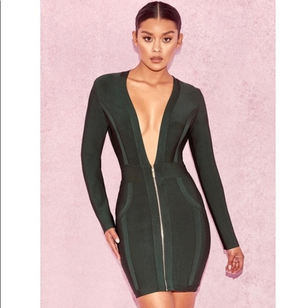 House of CB "Valeria" Deep V Bandage Dress Green